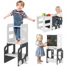 DecHome W806WT Scala Montessori 4 in 1 per Bambini con Lavagne,Tavolo e Sedia Bianco