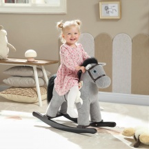 DecHome WTZ429 Cavallo a Dondolo con Suoni per Bambini 2-5 Anni Legno e Acciaio Grigio