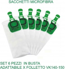 Domestik Line 398604 Sacchetti Microfibra Set 6 pezzi Busta per Vk140 150