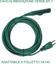 Domestik Line 880430 Cavo Verde Mt.7 mm 2x0.75 Spina Italia Vk140 Compatibile