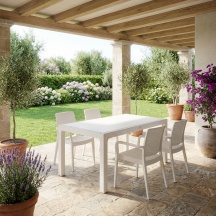 Domus 2639105 Tavolo da Giardino Resina Effetto Rattan 120x70x78 cm Bianco Kreta
