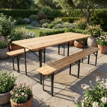 Domus 528d574 Tavolo da Giardino Set Birreria Tavolo + 2 Panche 220x70x76 cm Legno