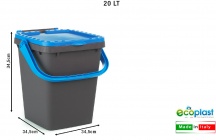 Ecoplast PL527450 Pattumiera Bidoni Rifiuti Ecoplus lt 20 Coperchio Blu