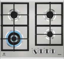 Electrolux KGU64361Z Piano Cottura 4 Fuochi 60 cm da Incasso a Gas (1 Wok) Inox