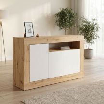 FORES HABITAT 016628W Madia Moderna 3 Ante e 1 Ripiano 144x42x87 cm Bianco  Rovere