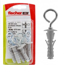 Fischer 504443 Tasselli universali nylon � 9 mm con vite occhiolo chiuso 6 pz