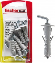 Fischer 504448 Tasselli universali nylon � 9 mm con gancio corto 6 pezzi