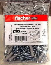Fischer 536929 Confezione 100 tasselli nylon 6 mm con vite zinco cromata croce