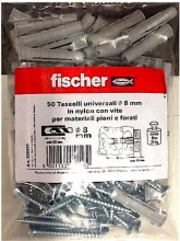 Fischer 536930 Confezione 50 tasselli nylon 8 mm con vite zinco cromata croce