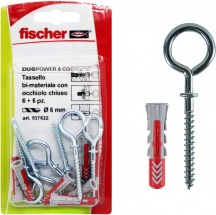 Fischer 537632 Confezione 6 tasselli Duopower � 6 mm con vite occhiolo chiuso