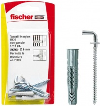 Fischer 71909 Tasselli universali Nylon � 6 mm con gancio cancano corto 4 pezzi