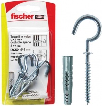 Fischer 71910 Tasselli universali Nylon � 8 mm con gancio occhiolo aperto 4 pz