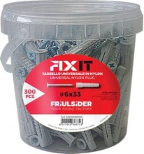 Friulsider 90411B000100 Tasselli in Nylon � 6 mm TSP L. 33 mm cf 300 Pz  Fixy