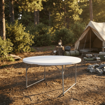 GDLC TAVOLI CAMPING PIEGHEVOLI D.150XH74CM Tavolo da Giardino Pieghevole Rotondo Metallo 150x74 cm Bianco Camping