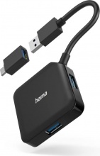 Hama 00200116 Hub USB 3.0 da Tavolo 4 Porte Cavo integrato Nero