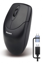 Hamlet XMICEU2-CX Mouse Ottico USB Type-A + USB Type-C 3 Tasti 1000 DPI Nero