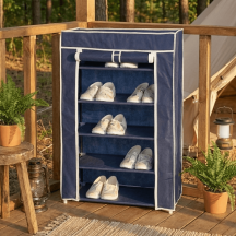 Home 46095 Scarpiera 5 Ripiani in Metallo e Tessuto TNT 61x30x90 cm Blu