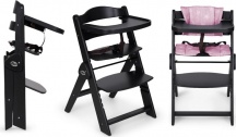 Innovaciones Ms 2035B Full Seggiolone Pappa 6M-10A Evolutivo Legno Nero Cuscino Rosa