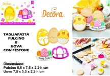 Decora C0255062 Stampo per Dolci Tagliapasta Pulcino e Uovo con Festone in Plastica 2 pz