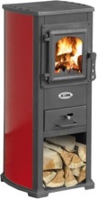 K-Line DF035152 Stufa a Legna in Acciaio 7 kW 140 m3 con Portalegna Rosso  Karma
