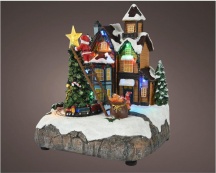 Kaemingk 487829 Paesaggio Natalizio con Albero, Babbo Natale e Luci 19x22x16 cm
