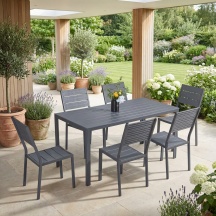 LIF 6129872 Tavolo da Giardino Set Tavolo + 6 Sedie 156x78x74 cm Grigio Scuro Bodrum