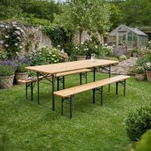 LIF BEER SET Tavolo da Giardino Pieghevole Set Birreria Tavolo + 2 Panche 220x80 cm Legno