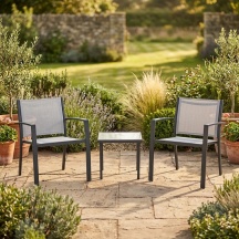 LIF JYZ300FN2-21 GRAY Salotto da Giardino 2 Poltrone e Tavolino in AcciaioTextilene grigio Paride