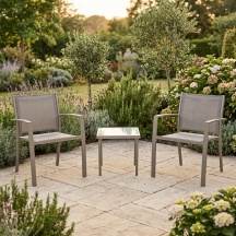 LIF JYZ300FN2-21 TAUPE Salotto da Giardino 2 Poltrone e Tavolino AcciaioTextilene tortora Paride