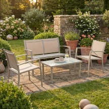 LIF JYZ300FN2 BROWN Salotto da Giardino Divano 2 Poltrone Tavolino Acciaio marrone Ettore