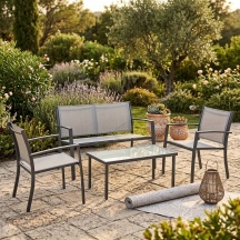 LIF JYZ300FN2 GRAY Salotto da Giardino Divano 2 Poltrone Tavolino Acciaio grigio Ettore