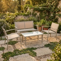 LIF JYZ300FN2 TAUPE Salotto da Giardino Divano 2 Poltrone 1 Tavolino Acciaio tortora Ettore