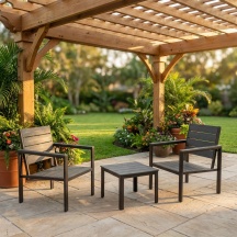 LIF SF3002BK Salotto da Giardino con 2 Sedie e Tavolino Nero - Orosei