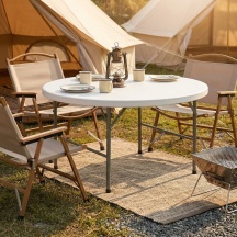 LIF ZY-180 Tavolo Pieghevole da Esterno Rotondo in AcciaioHDPE 180x74 cm Bianco