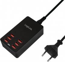 LOGILINK PA0139 Caricabatterie da Scrivania 32 W 6 USB-A Nero  IPW USB 6P32W