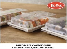 Leone LEO2122 Coperchio Pet x Vassoio Sushi Set 50 pezzi cm 18,8x13,04x3,15h