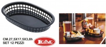Leone O0509 Cestino Plastica Ovale Nero Set 12 pezzi cm 27.5x17.5x3.8h