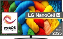 Lg 75NANO81A3A Smart TV 75" 4K Ultra HD NanoCell WebOS HDR10 Classe F Nero