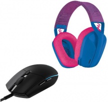 Logitech 991 000528 Cuffie Gaming Bundle G435 Lightspeed + Mouse G203 BluNero