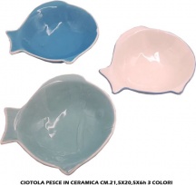 Mercury MER01976 Ciotola Pesce In Ceramica cm 21,5x20,5x6h Assortito