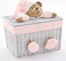 NANAN 12032GR Baule in Vimini con Peluche 74 x 47 x 46 cm Rosa Puccio Grande