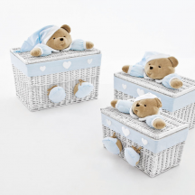 NANAN 12032MA Baule in Vimini con Peluche 68 x 38 x 39 cm Azzurro Puccio Medio