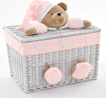 NANAN 12032PR Baule in Vimini con Peluche 61 x 34 x 32 cm Rosa Puccio Piccolo