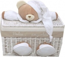 NANAN 39003P Baule in Vimini con Peluche 61 x 34 x 32 cm Bianco Tato Piccolo