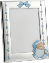 NANAN NCO0004 Cornice Portafoto Argento 13x18 cm colore Azzurro - Orso Cuore