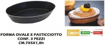 Oggettistica Liotti G651 Stampo per Dolci Pasticciotto Ovale Set 3 pz 7 x 5 cm Nero