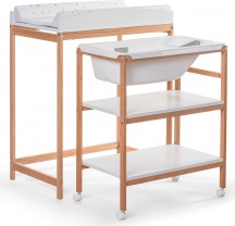 Okbaby 933 Woody - Fasciatoio Neonato con Vaschetta Bagnetto Legno e Bianco
