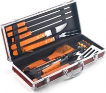 Ompagrill 1241 Set Barbecue 12 pezzi Acciaio inox con valigetta in radica