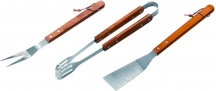 Ompagrill 3430 Set per barbecue 3 pezzi Forchettone Pinza e Pala Acciaio e legno