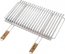 Ompagrill B26740 Griglia Barbecue in Acciaio e Bamboo Biologica Cromo Lucido